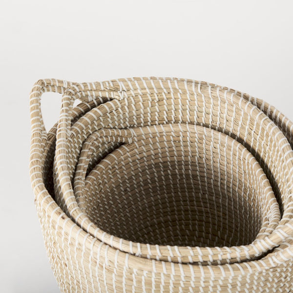 Mercana Maddie Elegant Handwoven Seagrass Baskets for Stylish Storage, Coastal Decor, and Organizing Essentials Brown Seagrass | Black Bottom | Set of 3 69595