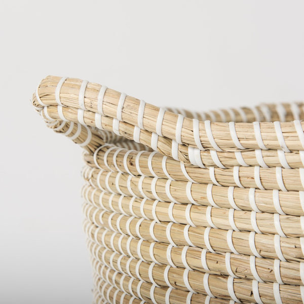 Mercana Maddie Elegant Handwoven Seagrass Baskets for Stylish Storage, Coastal Decor, and Organizing Essentials Brown Seagrass | Black Bottom | Set of 3 69595
