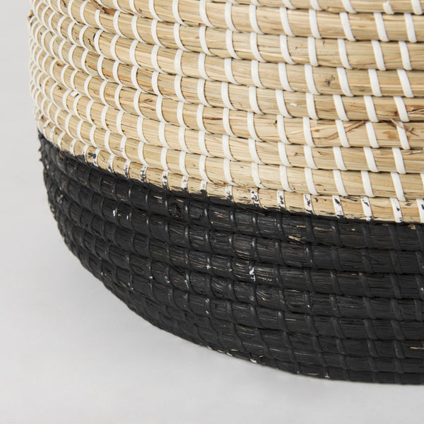 Mercana Maddie Elegant Handwoven Seagrass Baskets for Stylish Storage, Coastal Decor, and Organizing Essentials Brown Seagrass | Black Bottom | Set of 3 69595