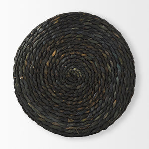 Mercana Dina Round Coffee Table Pouf - Handcrafted Natural Fiber Accent for Boho and Modern Interiors Black Cornhusk | 17.7" 69606