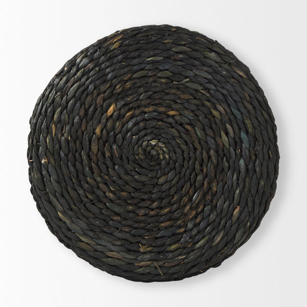 Mercana Dina Round Coffee Table Pouf - Handcrafted Natural Fiber Accent for Boho and Modern Interiors Black Cornhusk | 17.7" 69606