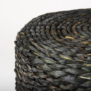 Mercana Dina Round Coffee Table Pouf - Handcrafted Natural Fiber Accent for Boho and Modern Interiors Black Cornhusk | 17.7" 69606