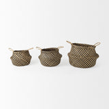 Mercana Gaia  17.7L x 17.7W x 20.5H Set of 3 Light and Dark Brown Cross Patterend Belly Seagrass Basket 69607