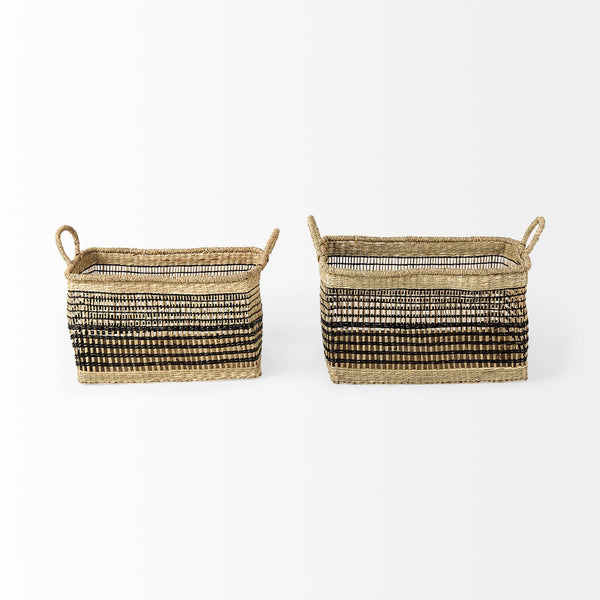 Mercana Nia Handwoven Rectangular Storage Baskets with Handles – Eco-Friendly Coastal Home Organizers 69610