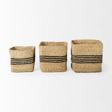 Mercana Cullen 15.7L x 15.7W x 15.7H (Set of 3) Grey Twisted Seagrass Square Basket   69612