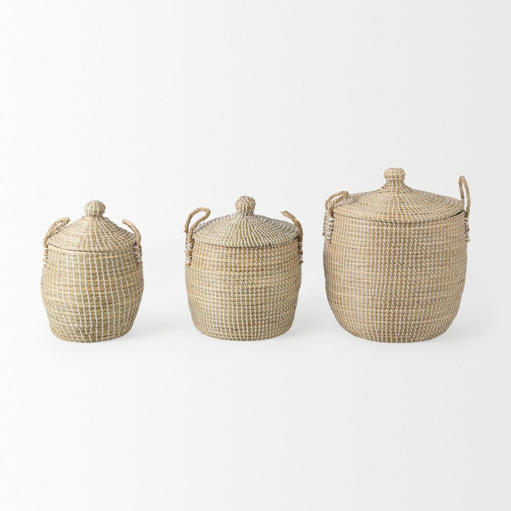 Mercana Olivia Handwoven Storage Baskets with Lids - Stylish Coastal Charm for Home Organization & Decor 69613
