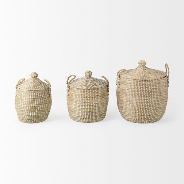 Mercana Olivia Handwoven Storage Baskets with Lids - Stylish Coastal Charm for Home Organization & Decor 69613