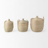 Mercana Olivia 15.7L x 15.7W x 17.3H Set of 3 Beige Seagrass Basket W/Lid and Handles 69613