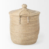 Mercana Olivia 15.7L x 15.7W x 17.3H Set of 3 Beige Seagrass Basket W/Lid and Handles 69613