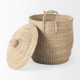 Mercana Olivia 15.7L x 15.7W x 17.3H Set of 3 Beige Seagrass Basket W/Lid and Handles 69613