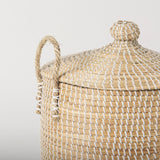 Mercana Olivia 15.7L x 15.7W x 17.3H Set of 3 Beige Seagrass Basket W/Lid and Handles 69613