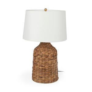 Mercana Campanile Elegant Wicker Table Lamp with Brass Accents and Soft Fabric Shade for Cozy Illumination 69243