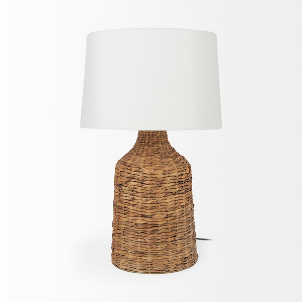 Mercana Campanile Elegant Wicker Table Lamp with Brass Accents and Soft Fabric Shade for Cozy Illumination 69243