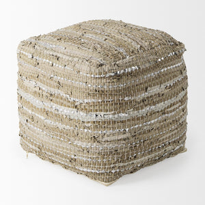 Mercana Aadhya Elegant Leather and Cotton Pouf - Versatile Accent Piece for Modern and Boho Décor Styles 69501