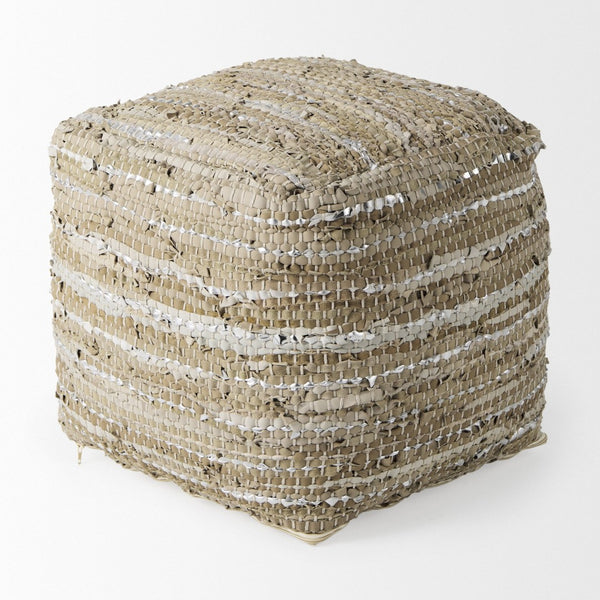 Mercana Aadhya Elegant Leather and Cotton Pouf - Versatile Accent Piece for Modern and Boho Décor Styles 69501