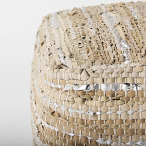Mercana Aadhya Elegant Leather and Cotton Pouf - Versatile Accent Piece for Modern and Boho Décor Styles 69501