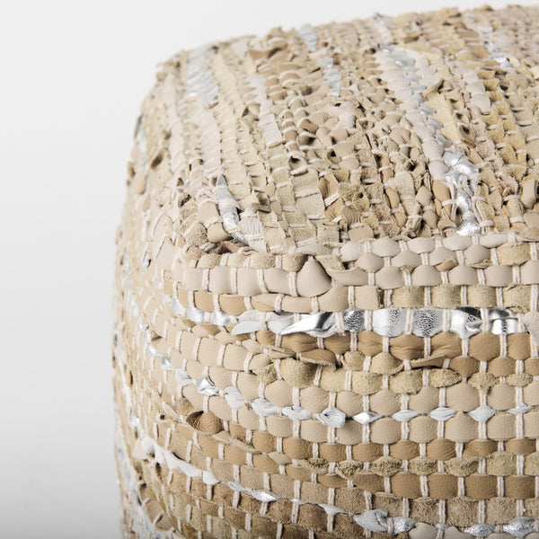 Mercana Aadhya Elegant Leather and Cotton Pouf - Versatile Accent Piece for Modern and Boho Décor Styles 69501