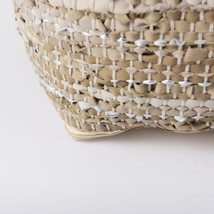 Mercana Aadhya Elegant Leather and Cotton Pouf - Versatile Accent Piece for Modern and Boho Décor Styles 69501