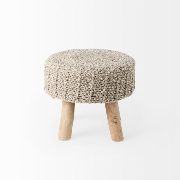 Mercana Bina Versatile Wool Stool with Solid Wood Legs – Timeless Accent for Modern Living Spaces Taupe Wool | Brown Wood | 19L 69511