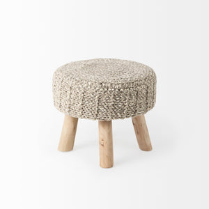 Mercana Bina Versatile Wool Stool with Solid Wood Legs – Timeless Accent for Modern Living Spaces Taupe Wool | Brown Wood | 19L 69511