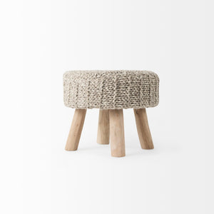 Mercana Bina Versatile Wool Stool with Solid Wood Legs – Timeless Accent for Modern Living Spaces Taupe Wool | Brown Wood | 19L 69511