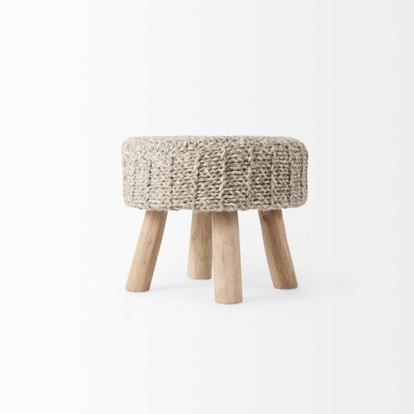 Mercana Bina Versatile Wool Stool with Solid Wood Legs – Timeless Accent for Modern Living Spaces Taupe Wool | Brown Wood | 19L 69511