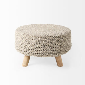 Mercana Bina Versatile Wool Stool with Solid Wood Legs – Timeless Accent for Modern Living Spaces Taupe Wool | Brown Wood | 24L 69512