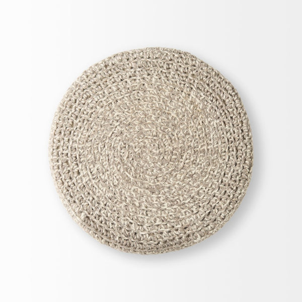 Mercana Bina Versatile Wool Stool with Solid Wood Legs – Timeless Accent for Modern Living Spaces Taupe Wool | Brown Wood | 24L 69512