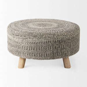 Mercana Bina Versatile Wool Stool with Solid Wood Legs – Timeless Accent for Modern Living Spaces Dark Gray Wool | Brown Wood 69513