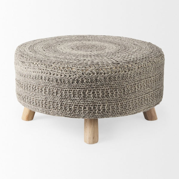 Mercana Bina Versatile Wool Stool with Solid Wood Legs – Timeless Accent for Modern Living Spaces Dark Gray Wool | Brown Wood 69513