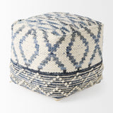 Mercana Eshana 16.0L x 16.0W x 16.0H Cream Wool and Denim Patterned Pouf 69519