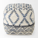 Mercana Eshana 16.0L x 16.0W x 16.0H Cream Wool and Denim Patterned Pouf 69519