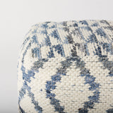 Mercana Eshana 16.0L x 16.0W x 16.0H Cream Wool and Denim Patterned Pouf 69519