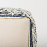 Mercana Eshana 16.0L x 16.0W x 16.0H Cream Wool and Denim Patterned Pouf 69519