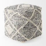 Mercana Ekiya  16.0L x 16.0W x 16.0H Black/White Yarn and Wool Patterened Pouf 69520