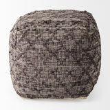 Mercana Falguni 16.0L x 16.0W x 16.0H Gray Leather and Cotton Patterned Pouf 69521