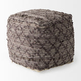 Mercana Falguni 16.0L x 16.0W x 16.0H Gray Leather and Cotton Patterned Pouf 69521