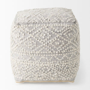 Mercana Farida Light Gray Patterned Pouf - Stylish Accent for Coastal & Modern Farmhouse Interiors, 16" Square 69522