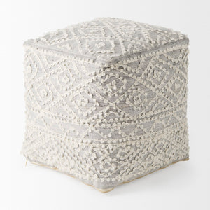 Mercana Farida Light Gray Patterned Pouf - Stylish Accent for Coastal & Modern Farmhouse Interiors, 16" Square 69522