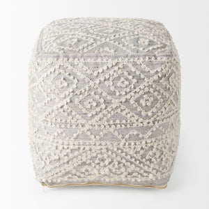 Mercana Farida Light Gray Patterned Pouf - Stylish Accent for Coastal & Modern Farmhouse Interiors, 16" Square 69522