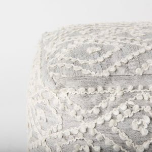 Mercana Farida Light Gray Patterned Pouf - Stylish Accent for Coastal & Modern Farmhouse Interiors, 16" Square 69522