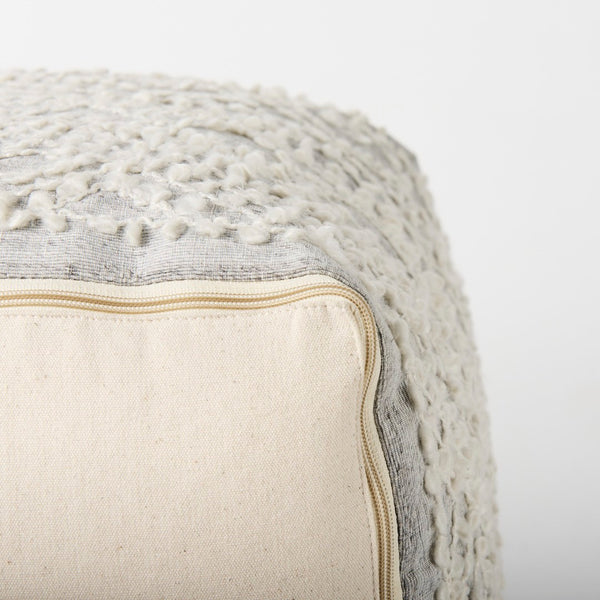 Mercana Farida Light Gray Patterned Pouf - Stylish Accent for Coastal & Modern Farmhouse Interiors, 16" Square 69522