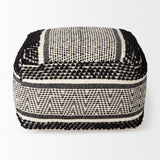 Mercana Garima  22.0L x 22.0W x 14.0H Black/White Wool and Cotton Patterned Pouf 69524