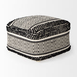 Mercana Garima  22.0L x 22.0W x 14.0H Black/White Wool and Cotton Patterned Pouf 69524