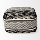 Mercana Garima  22.0L x 22.0W x 14.0H Black/White Wool and Cotton Patterned Pouf 69524