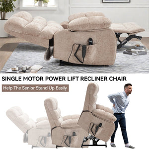 English Elm Lift Power Recliner Chenille Chair Dual Motor Massage Heat 350 Lb Capacity Living Room Beige W3224P288641