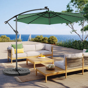 English Elm 10ft Solar LED Offset Hanging Market Patio Umbrella with 40 Lights, Crank Tilt, Wind Vent & Steel Pole Dark Green W640P234518