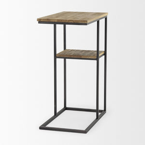 Mercana Ronin Two-Tier Accent Table - Stylish Wood and Metal Design for Modern Living Spaces and Storage Rectangle Wood | Black Metal 70093