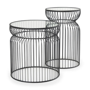 Mercana Shani Modern Round Accent Tables Set of 2 with Stylish Open-Cage Design for Contemporary Spaces 70089