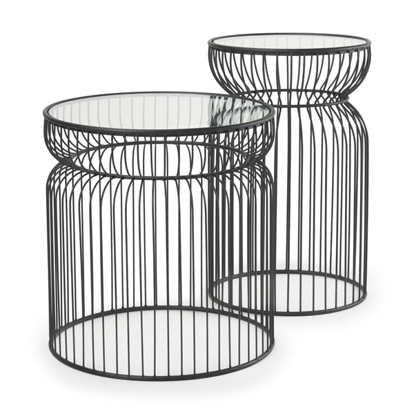Mercana Shani Modern Round Accent Tables Set of 2 with Stylish Open-Cage Design for Contemporary Spaces 70089